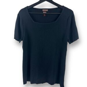 Multiples S Slinky Knit Short Sleeve Top Solid Black Square Neck Elevated Basic